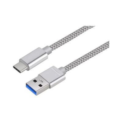 Cablu Date Si Incarcare USB Type C Samsung Huawei Allview Textil Argintiu