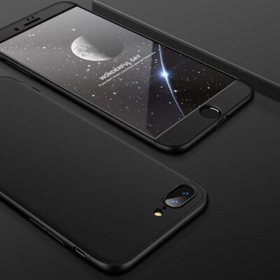 Husa iPhone 7 Plus Acoperire Completa 360 De Grade Cu Geam Protectie Display Matuita Neagra