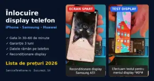Samsung Galaxy A51 cu ecranul spart și testul displayului în atelierul ServiceTelefoane.ro