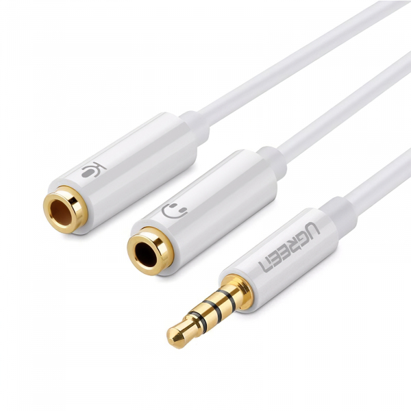 Cablu Audio 3.5mm - 2 x 3.5mm UGREEN AV141, 0.2m, Alb