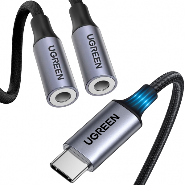 Adaptor Audio Splitter USB-C - 2 x 3.5mm UGREEN AV144 2in1, 0.20m, Gri