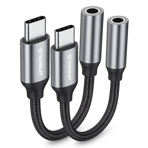 Adaptor Audio USB-C - 3.5mm Techsuit AC12 FuseXound, Gri, Set 2 bucati