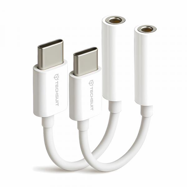 Adaptor Audio USB-C - 3.5mm Techsuit AC18 MusicBox, Alb, Set 2 bucati