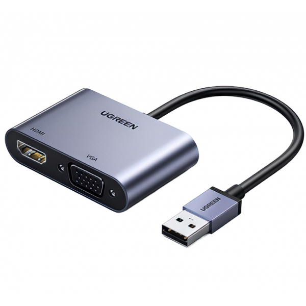Adaptor Video UGREEN CM449, USB-A - HDMI / VGA, 1080P, Gri