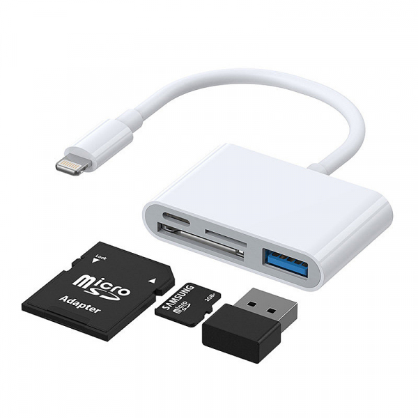 Adaptor OTG Lightning - USB-A / SD / microSD Joyroom S-H142, Alb