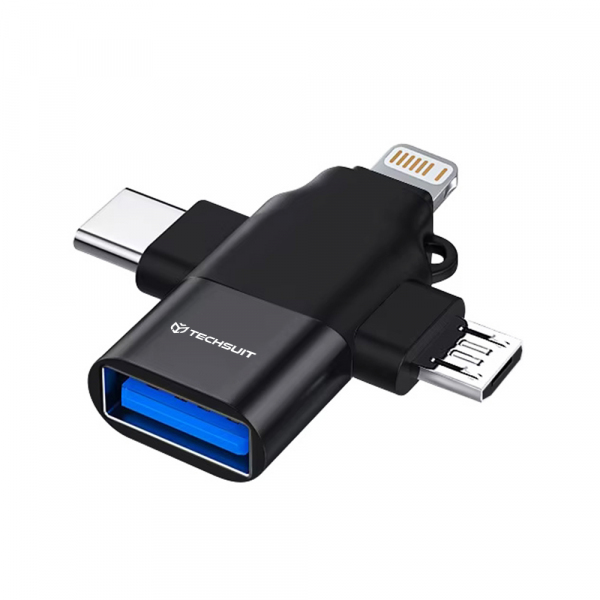 Adaptor OTG Lightning / microUSB / USB-C - USB-A Techsuit A17 SoundVoltX, Negru