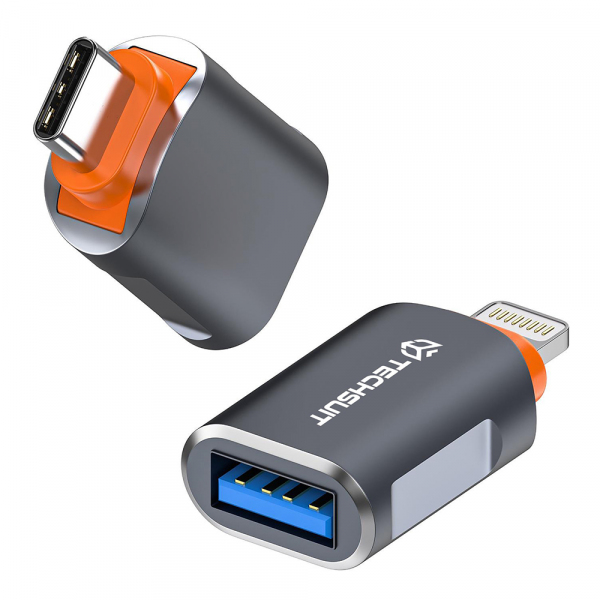 Adaptor OTG USB-C - USB-A Techsuit A9 SlateVolt, Gri Portocaliu