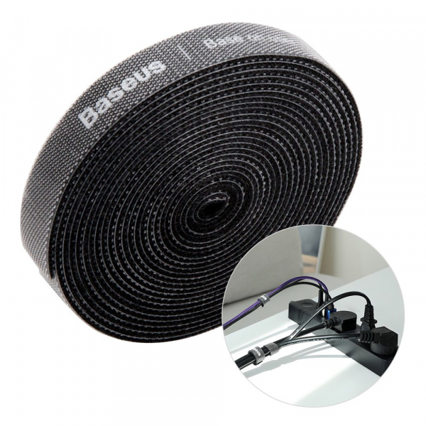 Organizator Cabluri Baseus Circle, Velcro, 3m, Negru ACMGT-F01