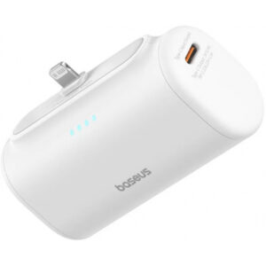 Baterie Externa Baseus Compact, 5000mAh, 20W, PD, 1 x Lightning - 1 x USB-C, Alba P10068307213-00