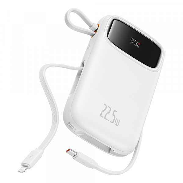 Baterie Externa Baseus Qpow2, 20000mAh, 22.5W, QC + PD, 1 x Lightning - 1 x USB-A - 2 x USB-C, Alba P10055002223-00