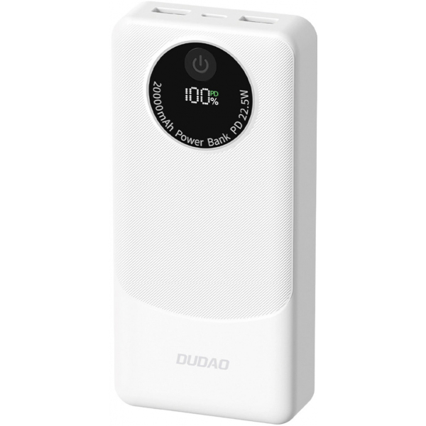 Baterie Externa Dudao K12Pro, 20000mAh, 22.5W, QC + PD, 1 x USB-C - 2 x USB-A, Alba