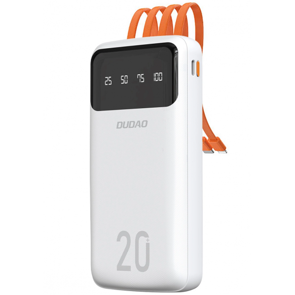 Baterie Externa Dudao K6Pro+, 20000mAh, 10W, 1 x Lightning - 1 x microUSB - 1 x USB-A - 1 x USB-C, Alba