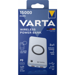 Baterie Externa Wireless Varta Energy, 15000mAh, 18W, QC + PD + FQI, 1 x QI - 1 x USB-C - 2 x USB-A, Alba