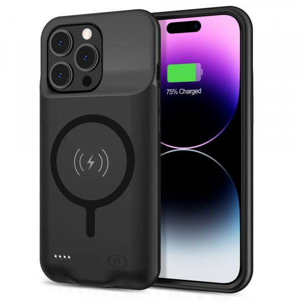 Baterie Externa Tip Husa Wireless Techsuit Power Pro Battery pentru Apple iPhone 15 Pro, 7000mAh, Neagra
