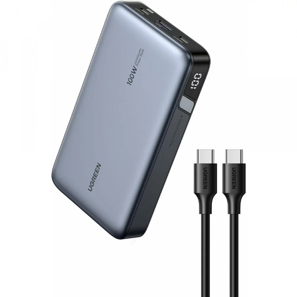 Baterie Externa UGREEN PB720 Nexode, 20000mAh, 100W, QC + PD, 1 x USB-A - 2 x USB-C, Gri