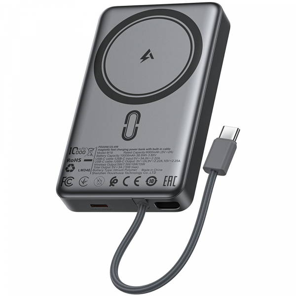 Baterie Externa Wireless Acefast M18, 10000mAh, 22.5W, PD + FQI, 1 x QI - 2 x USB-C, Neagra