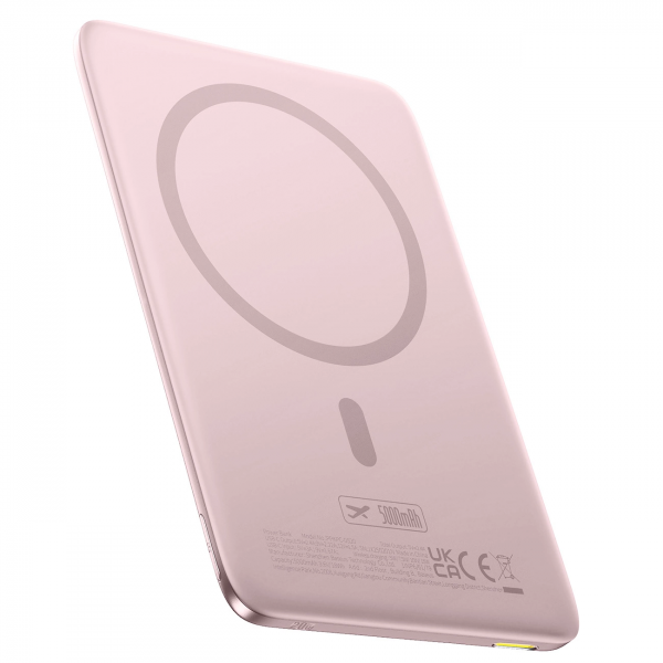 Baterie Externa Wireless Baseus PicoGo AM41, 5000mAh, 20W, PD + FQI, 1 x QI - 1 x USB-C, Roz P1007680C453-00