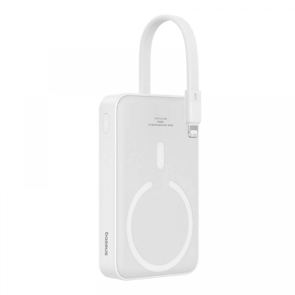 Baterie Externa Wireless Baseus Magnetic Mini, 10000mAh, 20W, PD + FQI, 1 x Lightning - 1 x QI - 1 x USB-C, Alba P10022109223-00