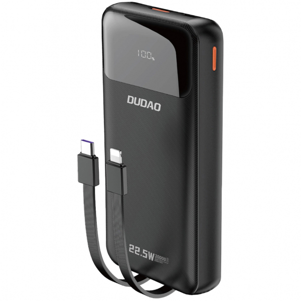 Baterie Externa Dudao K15Pro, 20000mAh, 22.5W, QC + PD, 1 x Lightning - 1 x USB-A - 2 x USB-C, Neagra