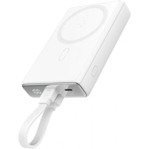 Baterie Externa Wireless Joyroom JR-PBM01, 10000mAh, 20W, QC + PD + FQI, 1 x Lightning - 1 x QI - 1 x USB-C, Alba