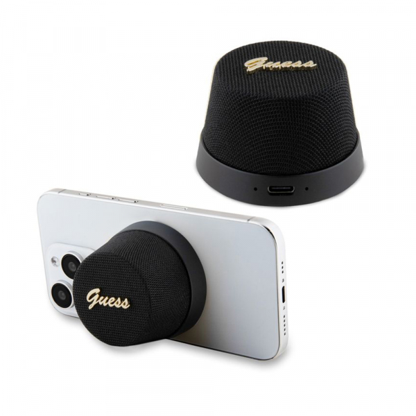 Boxa Portabila Bluetooth Guess Stand Magnetic Script Metal, 3W, Neagra