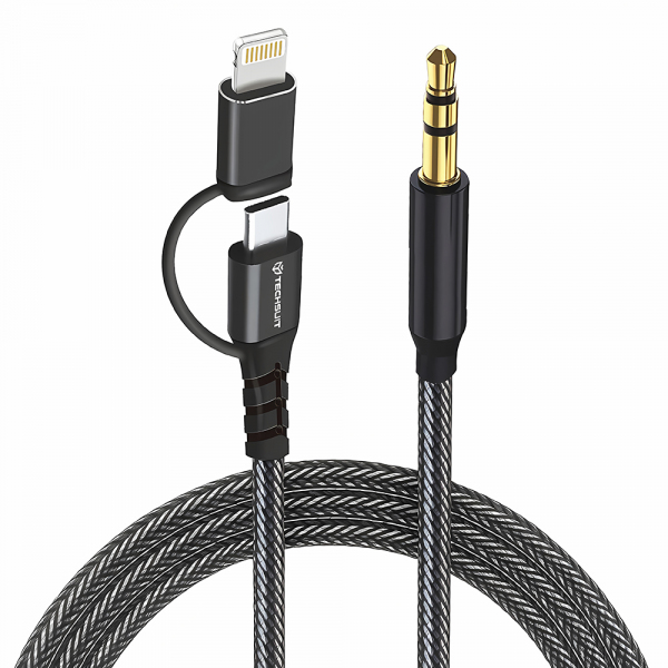 Cablu Audio USB-C / Lightning - 3.5mm Techsuit AC15 EchoSnap, 1m, Negru