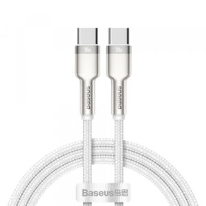 Cablu Date si Incarcare USB-C - USB-C Baseus Cafule Metal Series, 100W, 1m, Alb CATJK-C02
