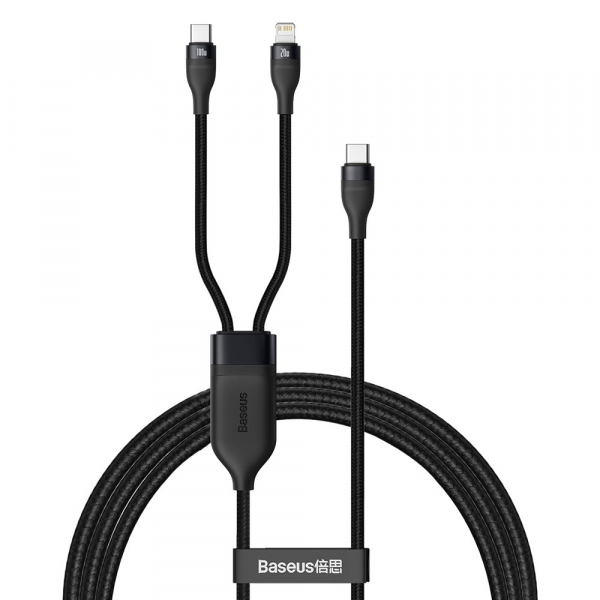 Cablu Date si Incarcare USB-C - Lightning / USB-C Baseus Flash Series 2in1, 100W, 1.2m, Negru CA1T2-F01
