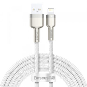 Cablu Date si Incarcare USB-A - Lightning Baseus Cafule Metal Series, 18W, 2m, Alb CALJK-B02