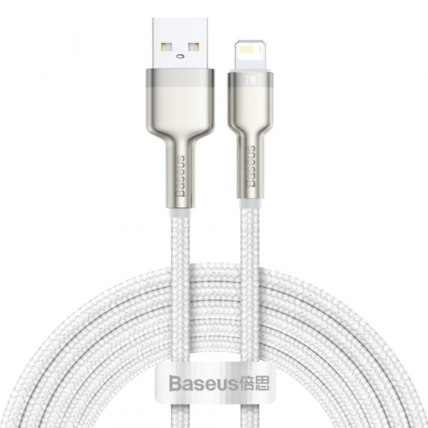 Cablu Date si Incarcare USB-A - Lightning Baseus Cafule Metal Series, 18W, 2m, Alb CALJK-B02