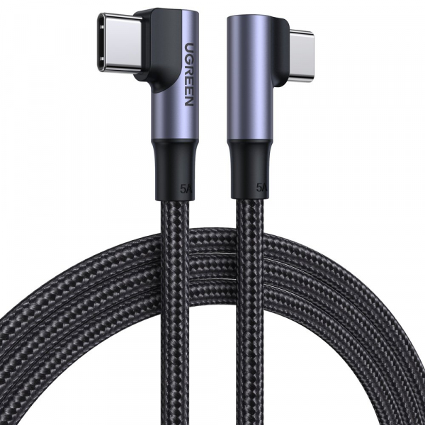Cablu Date si Incarcare USB-C - USB-C UGREEN US335 Angled, 100W, 1m, Negru