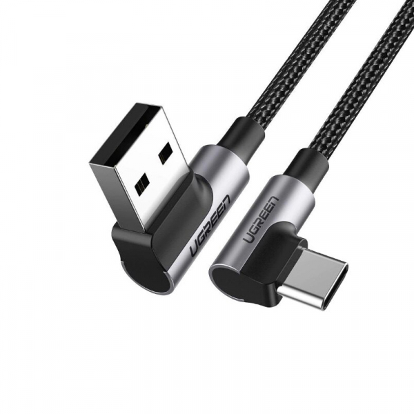Cablu Date si Incarcare USB-A - USB-C UGREEN US176 Angled, 18W, 0.5m, Negru