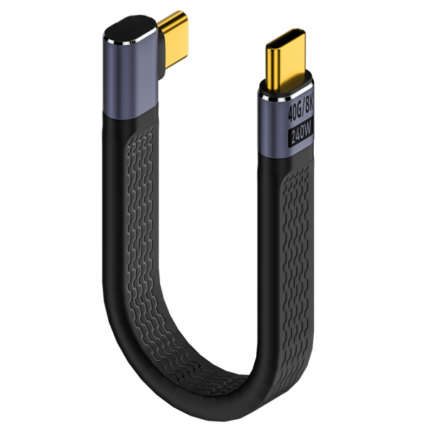 Cablu Date si Incarcare USB-C - USB-C OEM Angled 8K Video Version 3, 240W, 0.15m, Negru