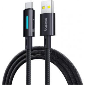 Cablu Date si Incarcare USB-A - USB-C Baseus Lit Button Control, 100W, 1m, Negru P10379002121-00