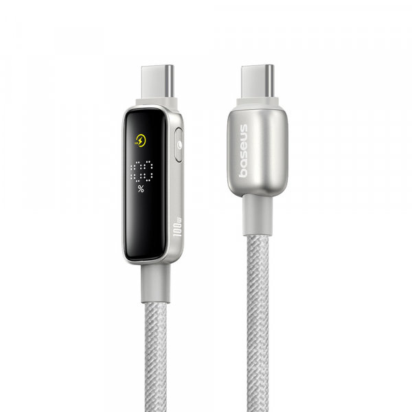 Cablu Date si Incarcare USB-C - USB-C Baseus Vipow Display, 100W, 2m, Gri P10381802851-01