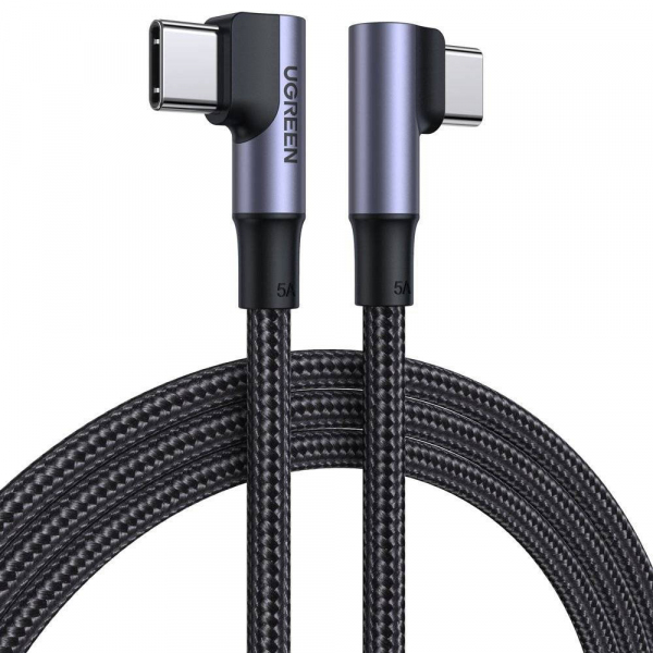 Cablu Date si Incarcare USB-C - USB-C UGREEN US335 Angled, 100W, 2m, Negru