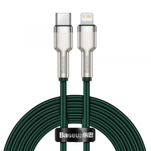 Cablu Date si Incarcare USB-C - Lightning Baseus Cafule Metal Series, 20W, 2m, Verde CATLJK-B06