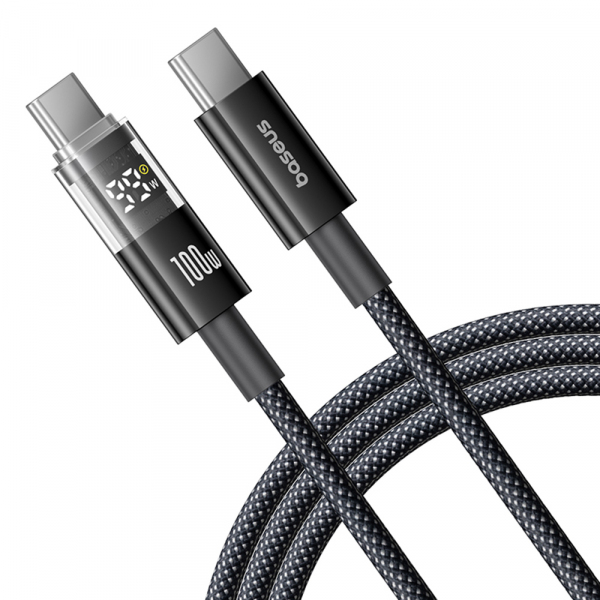 Cablu Date si Incarcare USB-C - USB-C Baseus Display 2, 100W, 1m, Negru P10382702121-00