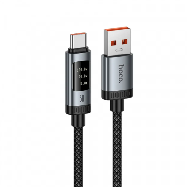 Cablu Date si Incarcare USB-A - USB-C HOCO Display U148, 100W, 1.2m, Negru