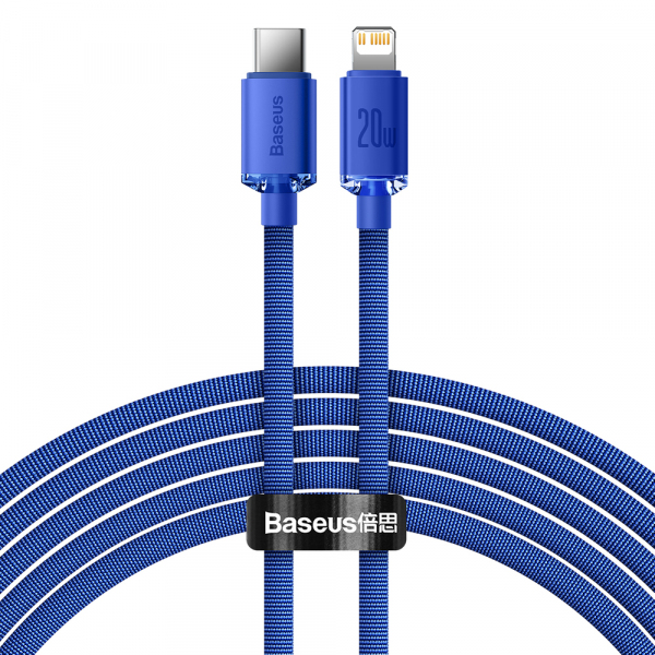 Cablu Date si Incarcare USB-C - Lightning Baseus Crystal Shine Series, 20W, 2m, Albastru CAJY000303