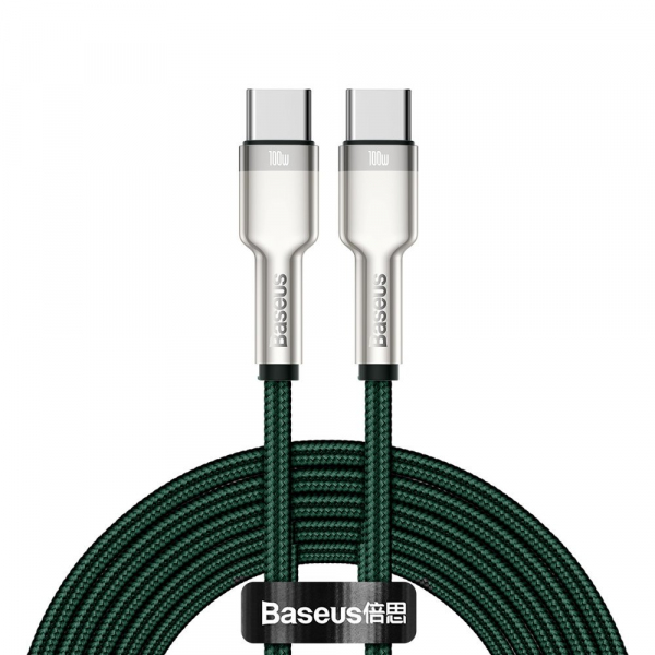 Cablu Date si Incarcare USB-C - USB-C Baseus Cafule Metal Series, 100W, 2m, Verde CATJK-D06