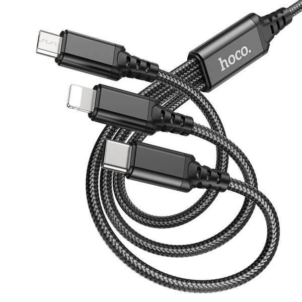 Cablu Incarcare USB-A - Lightning / microUSB / USB-C HOCO X76 3in1, 18W, 1m, Negru