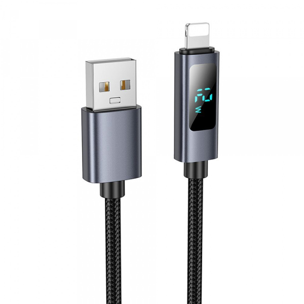 Cablu Date si Incarcare USB-A - Lightning HOCO Display X112, 18W, 1m, Negru