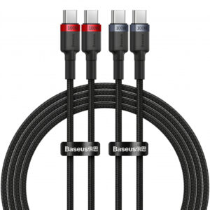 Cablu Date si Incarcare USB-C - USB-C Baseus Cafule, 100W, 2m, Rosu, Set 2 bucati P10318306003-01