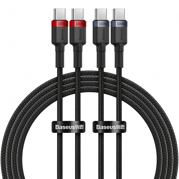 Cablu Date si Incarcare USB-C - USB-C Baseus Cafule, 100W, 2m, Rosu, Set 2 bucati P10318306003-01
