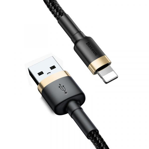 Cablu Date si Incarcare USB-A - Lightning Baseus Cafule, 18W, 2m, Auriu CALKLF-CV1