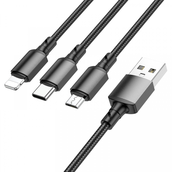 Cablu Incarcare USB-A - Lightning / microUSB / USB-C Borofone BX72, 18W, 1m, Negru