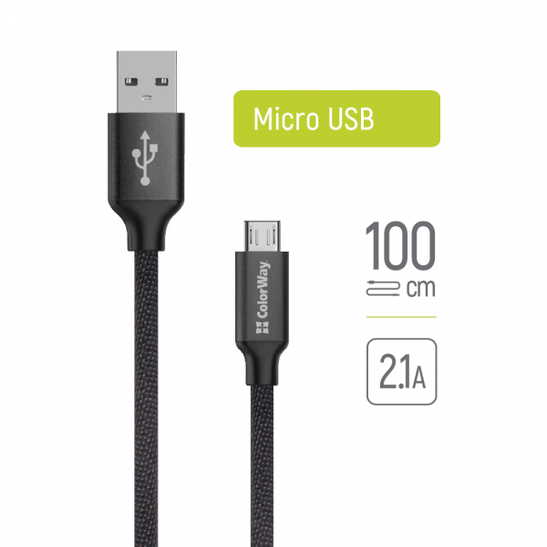 Cablu Date si Incarcare USB-A - microUSB ColorWay CW-CBUM002, 18W, 1m, Negru