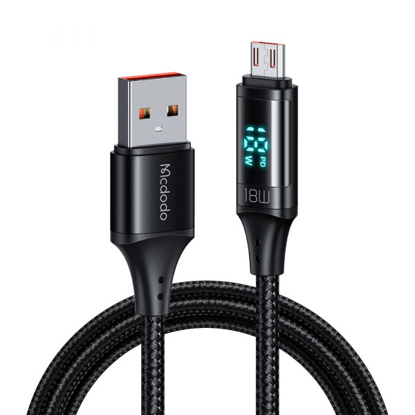 Cablu Date si Incarcare USB-A - microUSB McDodo CA-1070 Display, 18W, 1.2m, Negru