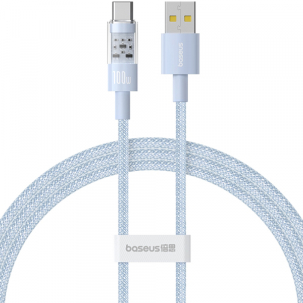Cablu Date si Incarcare USB-A - USB-C Baseus Gem, 100W, 2m, Bleu P10373002311-01